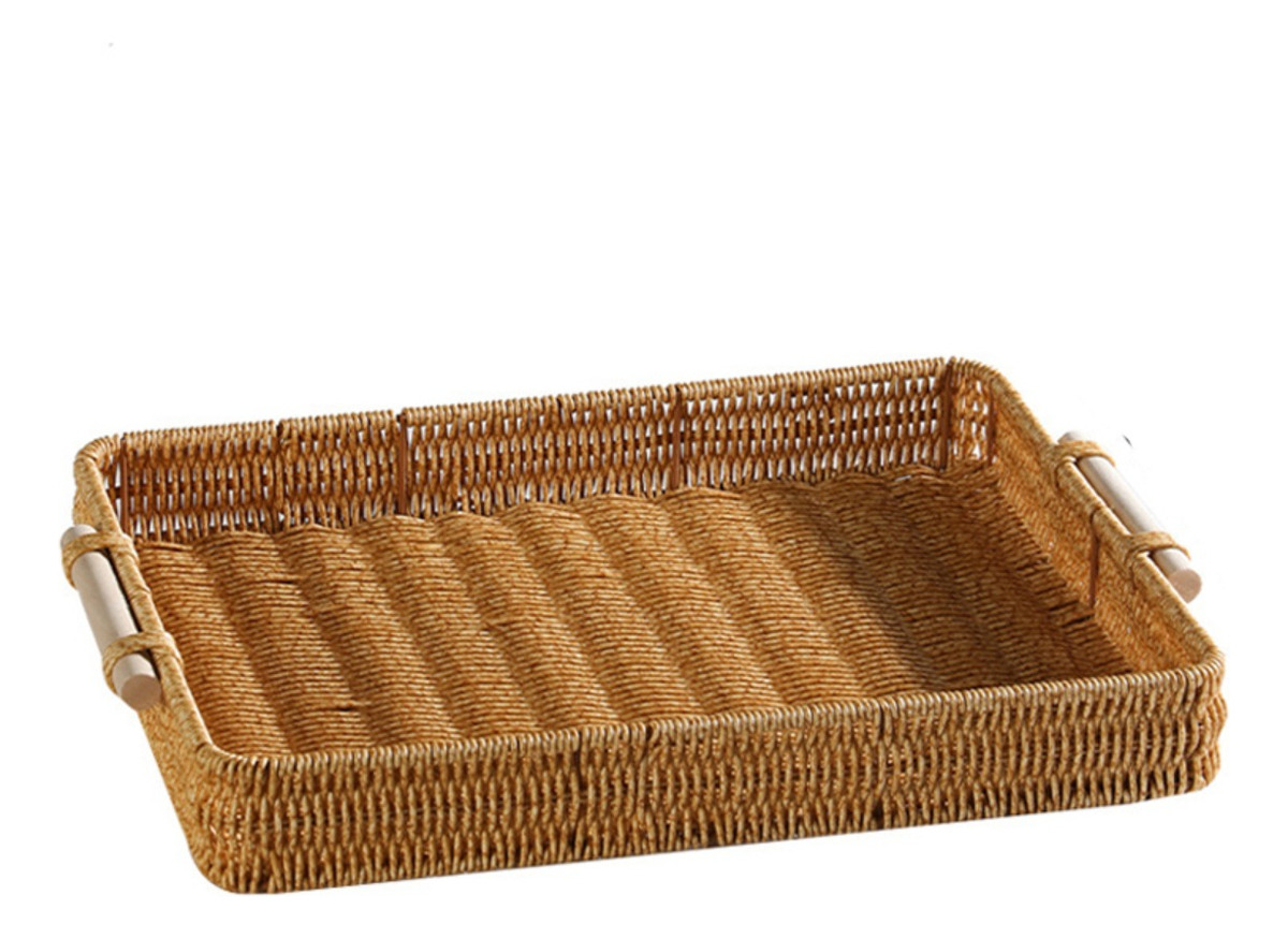 D_900023-MLU76452195310_052024-F.jpg Bandeja Rattan Con Asas Rectangular Rustica Decorativa 40cm - Imagen 1