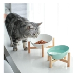 Comedero Y Bebedero Para Perros Gatos Ceramica Pie De Madera - Imagen 10