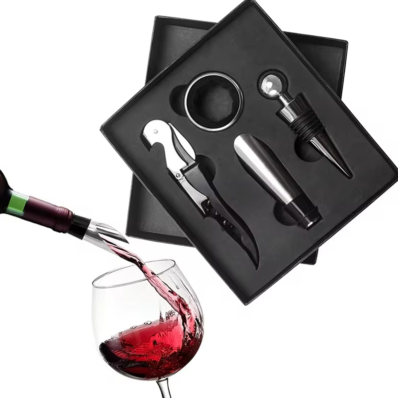 D_902012-MLU79581023420_102024-F.jpg Set Para Vinos 4 Piezas De Metal Estuche Sacacorchos Cocina - Imagen 1