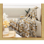 Manta Grande De Lana Abrigo Invierno Cómoda Cama Sofá Diseño Mostaza Y Gris - Imagen 3