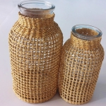 Florero Frasco Bollón Decorativo De Vidrio Con Mimbre Grande - Imagen 4