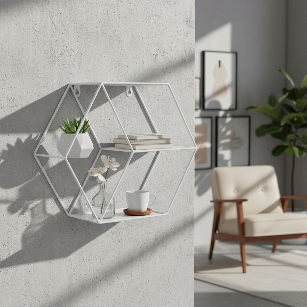 D_917307-MLU93685263901_092025-F.jpg Estante Hexagonal Nordico Efecto 3d Decoracion Hierro - Imagen 1