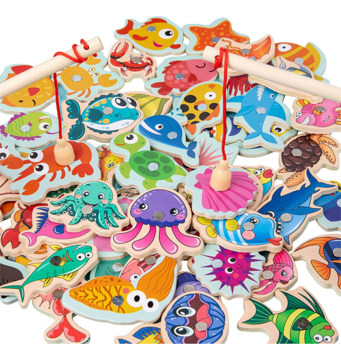 D_921842-MLU74939897080_032024-F.jpg Juego De Pesca Magnetico De Madera 50 Animales Marinos - Imagen 1
