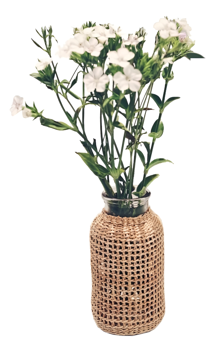 D_924974-MLU92146715563_092025-F.jpg Florero Frasco Bollón Decorativo De Vidrio Con Mimbre Chico - Imagen 1