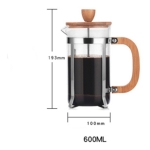 Cafetera Manual Embolo Prensa Francesa Vidrio Y Madera 600ml - Imagen 4