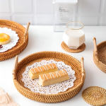 Bandeja Rattan Con Asas Circular Rustica Decorativa 22cm - Imagen 4