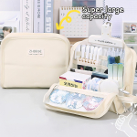 Cartuchera Escolar Gran Capacidad Estuche Bolsillos Internos Color Crema - Imagen 6