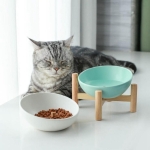 Comedero Y Bebedero Para Perros Gatos Ceramica Pie De Madera - Imagen 4