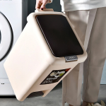 Papelera Cocina Y Baño Cesto Tacho De Basura Doble Tapa 10 L Color Beige - Imagen 3