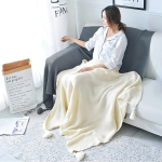 Manta De Lana Con Borlas Throw Blanket Sofa 110x150cm Color Blanco Diseño Liso - Imagen 2