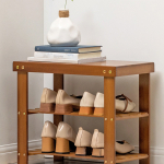 Zapatero Con Asiento Dos Estantes Organizador Zapatos Color Marrón - Imagen 2