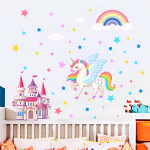 Vinilo Adhesivo Unicornio Magico Castillo Arcoiris Estrellas Color Multicolor - Imagen 2