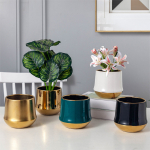 Florero Maceta De Cerámica Decoracion Con Detalle Dorados - Imagen 2