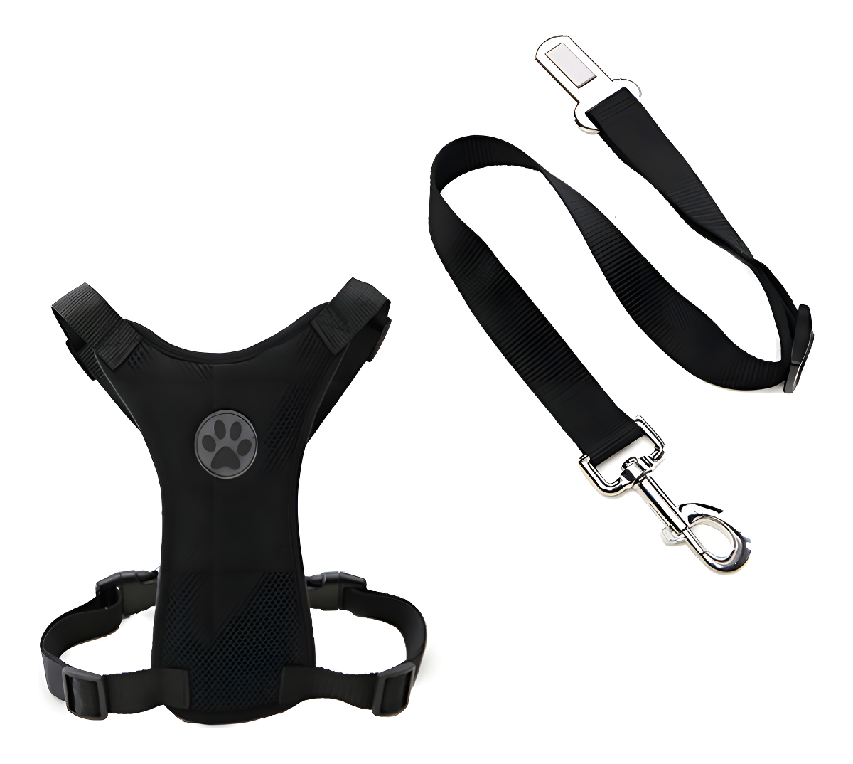 D_998425-MLA95160081144_102025-F.jpg Set De Arnés + Correa De Seguridad Para Perros En El Auto Color Negro Liso Talle Del Arnés S - Imagen 1